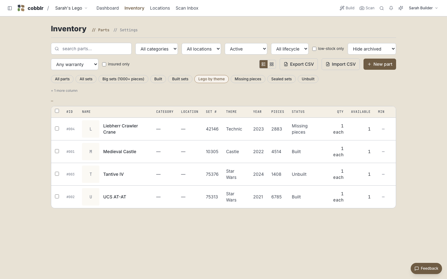 The collection grouped by theme, a saved view